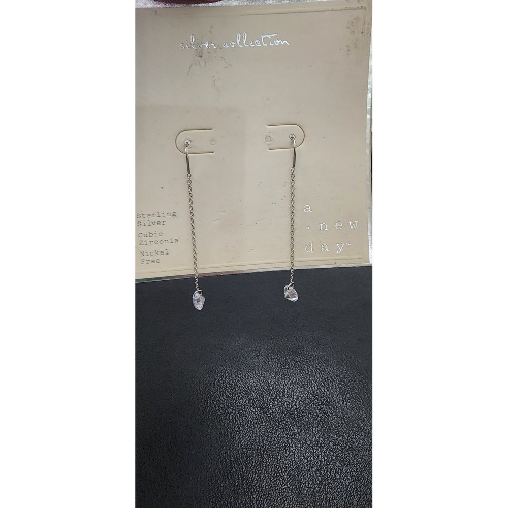 A New Day Sterling Silver Cubic Zirconia Threader Earrings Nickel Free Silver